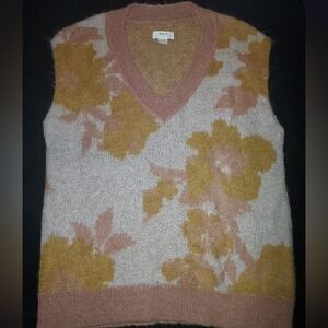 Anthropologie V-Neck Sweater Vest - Pink and Gold Floral